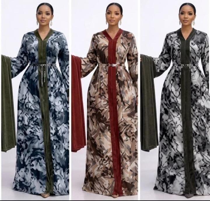 Patterned Long Abaya Maxi Dress