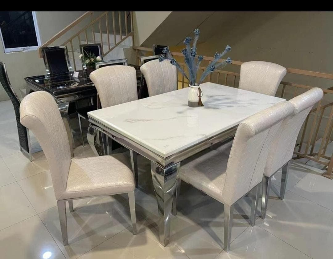 Six Seater Marble Dining Table Set