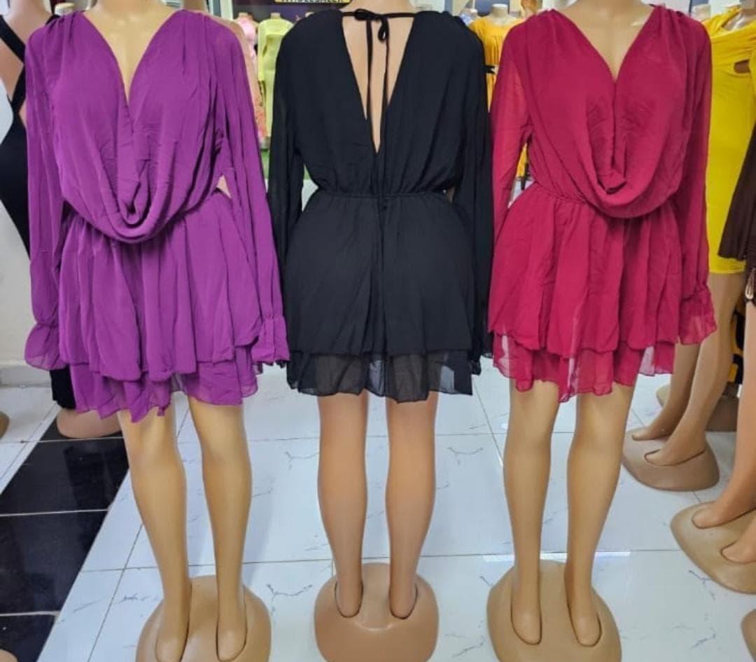 Long-Sleeve Chiffon Mini Dress
